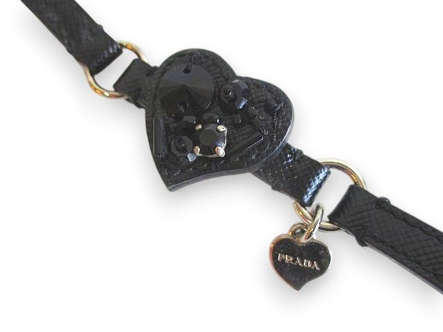 Prada Bracelet Belt with Bijoux Heart Motif Blackish Black