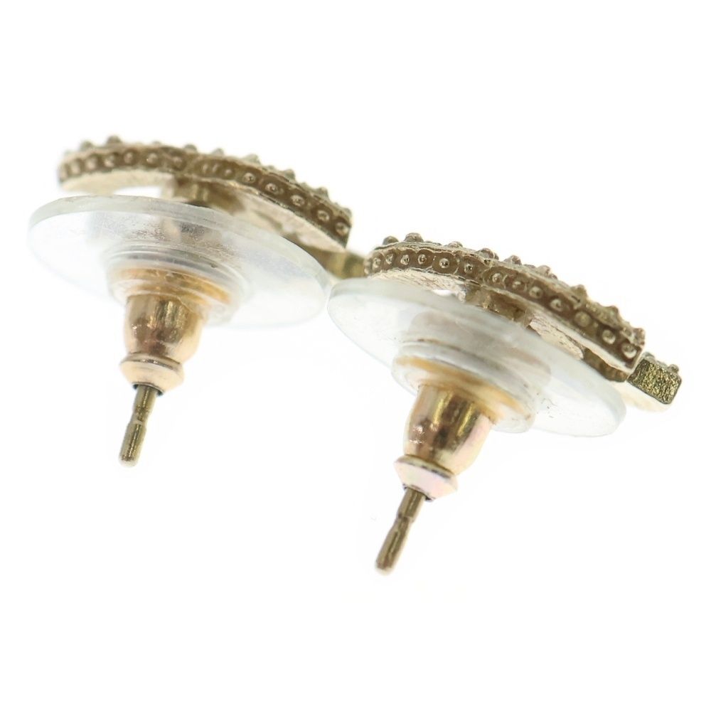 Chanel Earrings Coco Mark Gold Rhinestone X GP