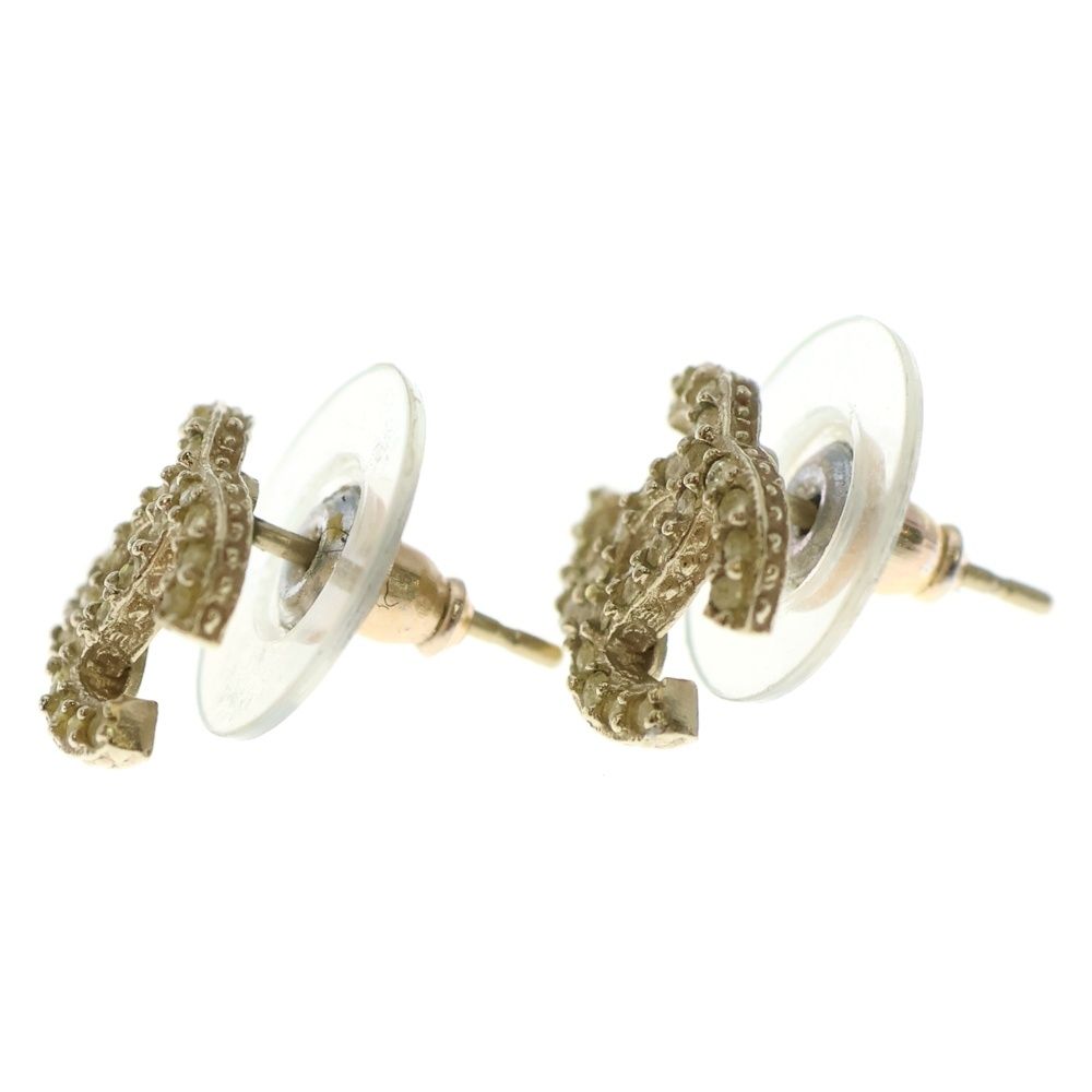 Chanel Earrings Coco Mark Gold Rhinestone X GP
