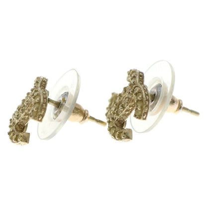 Chanel Earrings Coco Mark Gold Rhinestone X GP