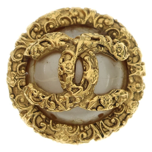Chanel Earring Coco Mark Gold Fake Pearl X GP