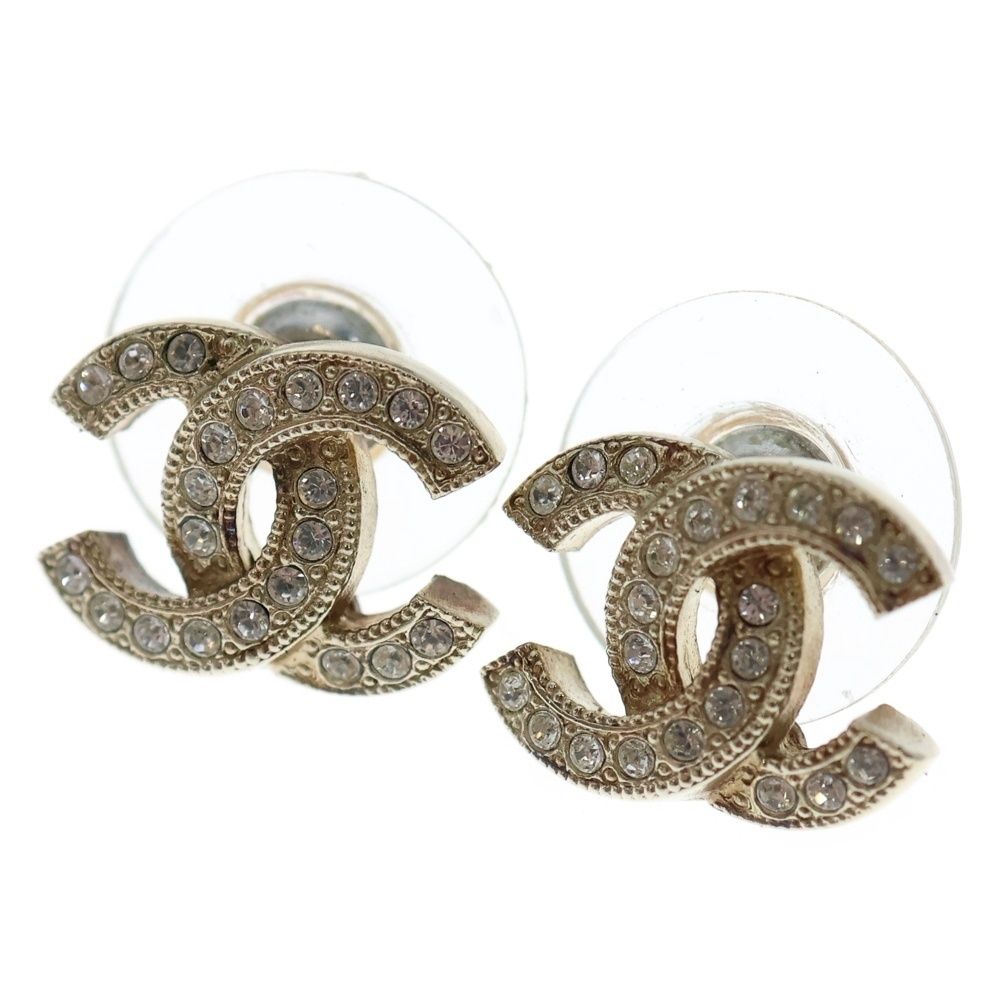 Chanel Cocomark Rhinestone Earrings Gold
