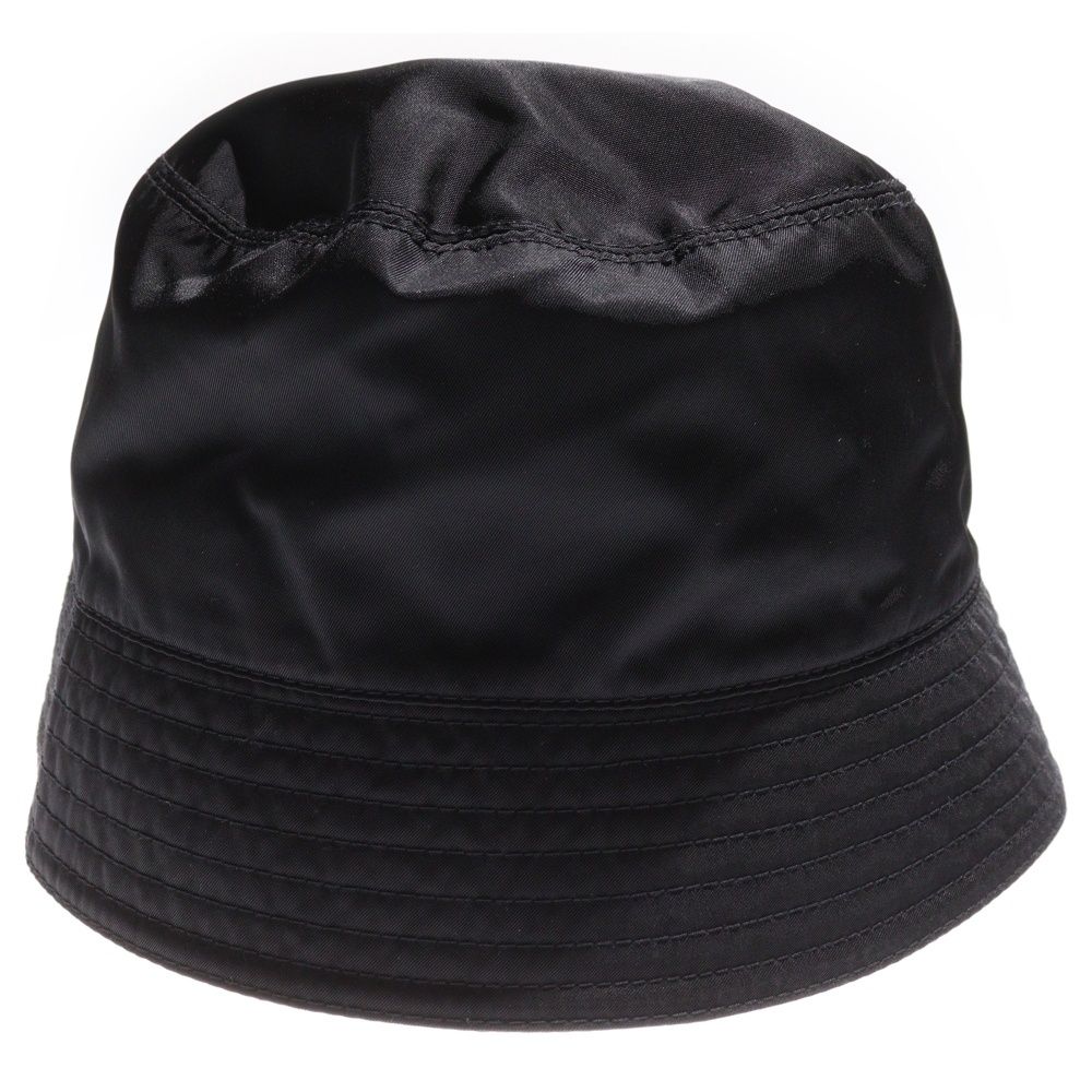 Prada Re-Nylon Triangle Logo Plate Bucket Hat Hat Black 2hc137 2dmi