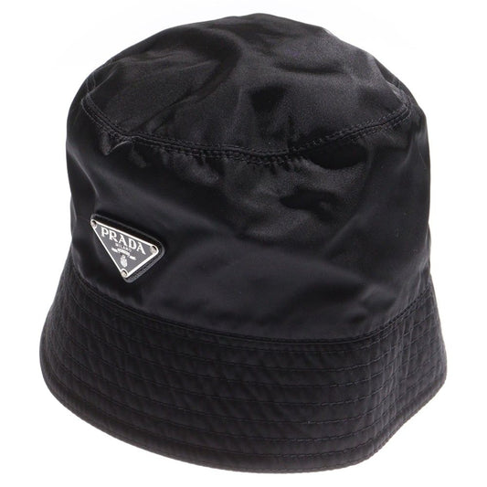 Prada Re-Nylon Triangle Logo Plate Bucket Hat Hat Black 2hc137 2dmi