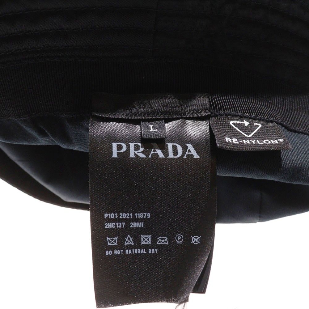 Prada Re-Nylon Triangle Logo Plate Bucket Hat Hat Black 2hc137 2dmi