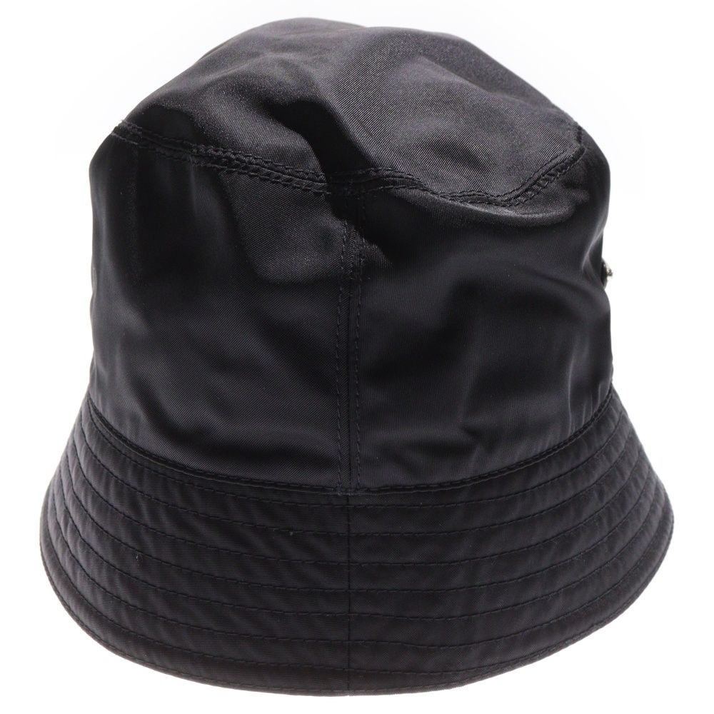 Prada Re-Nylon Triangle Logo Plate Bucket Hat Hat Black 2hc137 2dmi