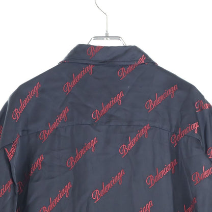 Balenciaga Logo All Over Pattern Rayon Short Sleeve Shirt 658841 Tkd5 Black