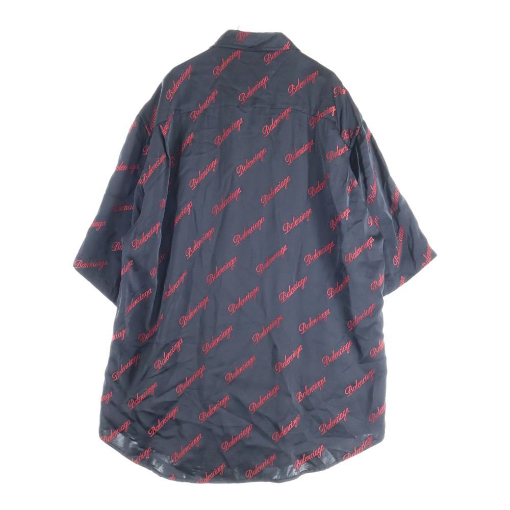 Balenciaga Logo All Over Pattern Rayon Short Sleeve Shirt 658841 Tkd5 Black