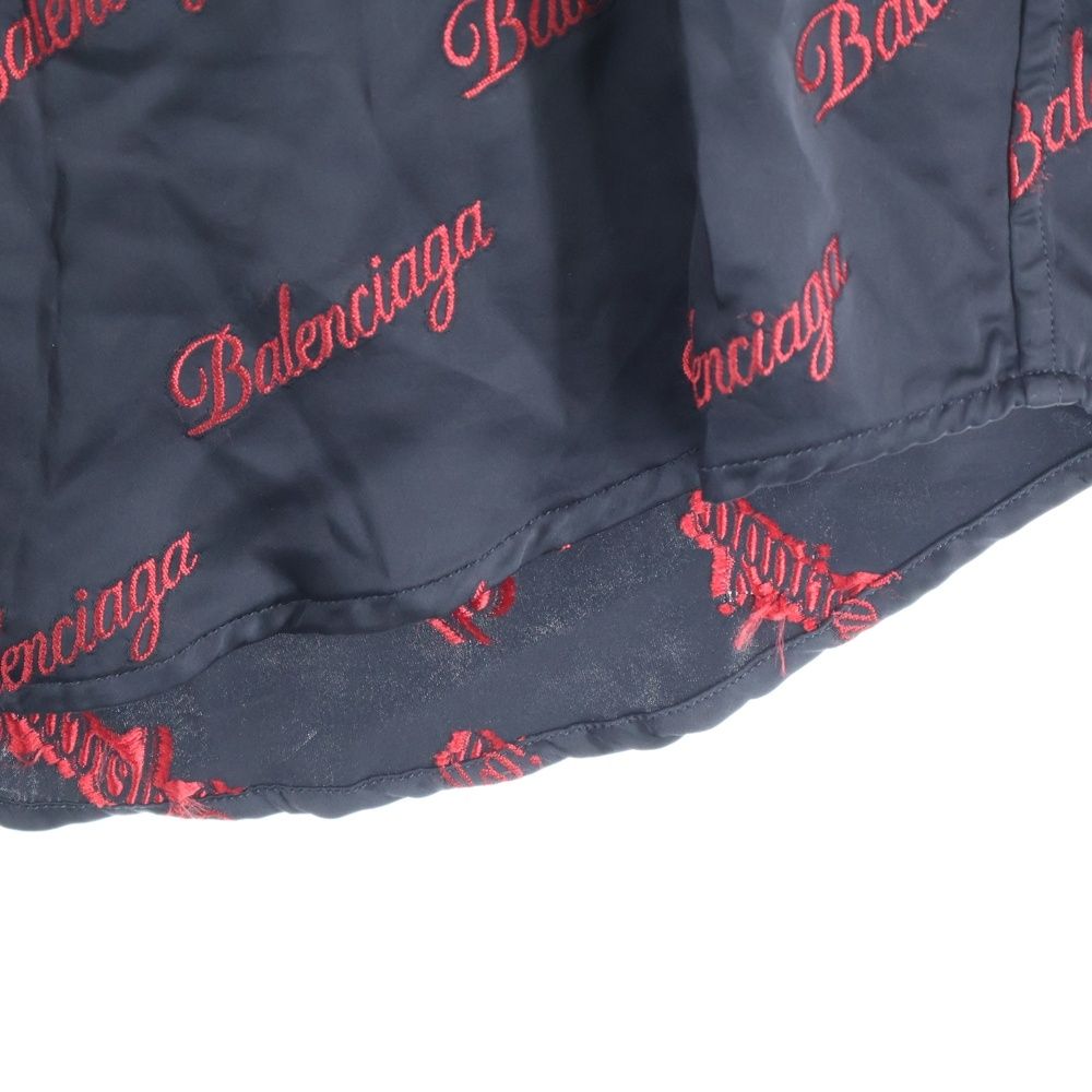 Balenciaga Logo All Over Pattern Rayon Short Sleeve Shirt 658841 Tkd5 Black