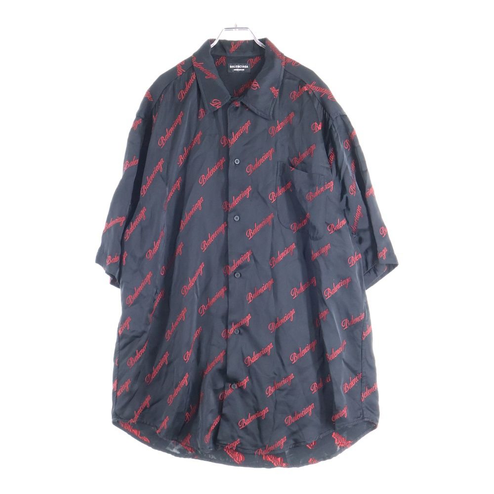 Balenciaga Logo All Over Pattern Rayon Short Sleeve Shirt 658841 Tkd5 Black