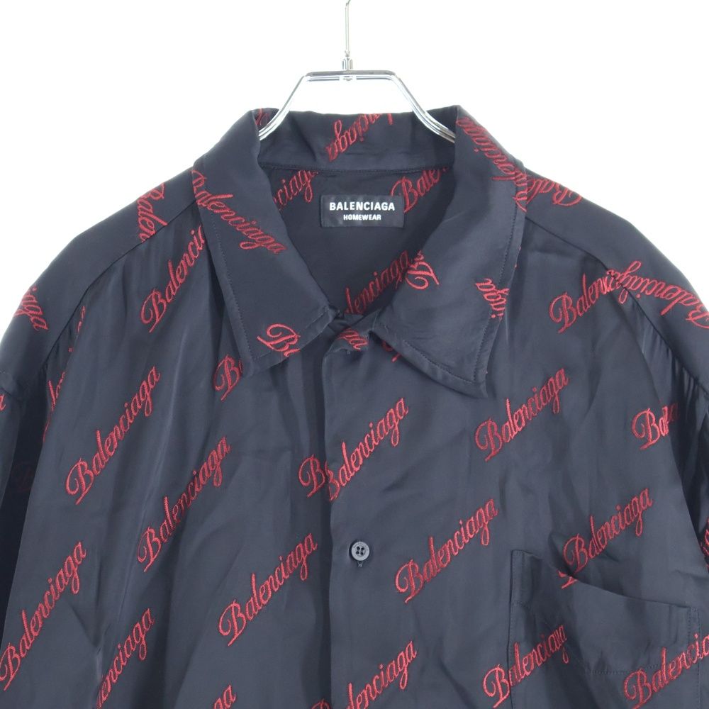 Balenciaga Logo All Over Pattern Rayon Short Sleeve Shirt 658841 Tkd5 Black