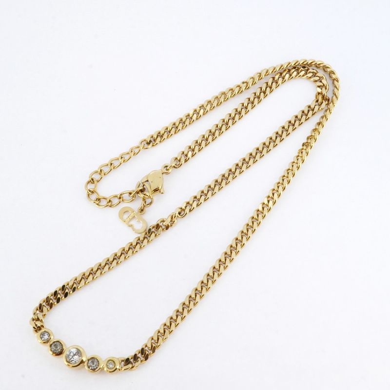 Christian Dior Necklace GP Plated Rhinestone Gold Ladies