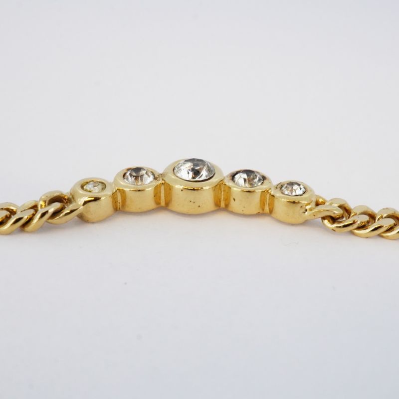 Christian Dior Necklace GP Plated Rhinestone Gold Ladies