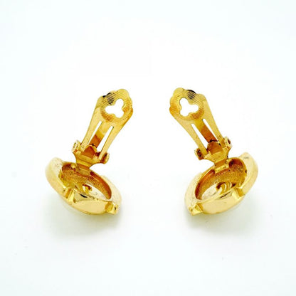 Christian Dior Earrings GP Plated Faux Pearl Rhinestone Gold Ladies