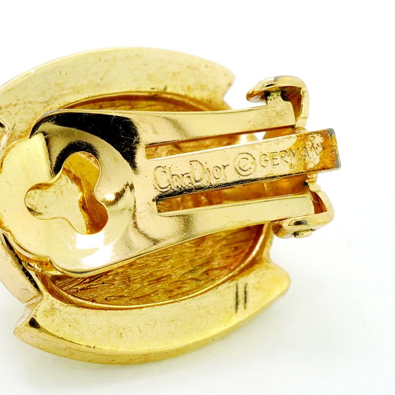 Christian Dior Earrings GP Plated Faux Pearl Rhinestone Gold Ladies