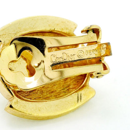 Christian Dior Earrings GP Plated Faux Pearl Rhinestone Gold Ladies