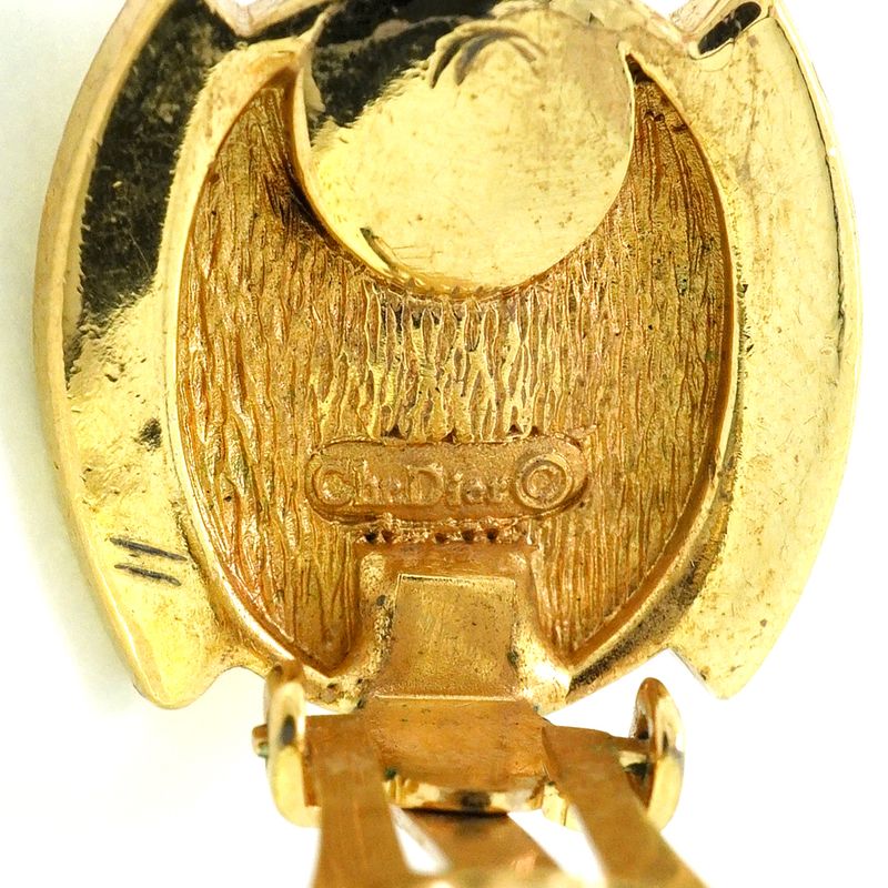 Christian Dior Earrings GP Plated Faux Pearl Rhinestone Gold Ladies