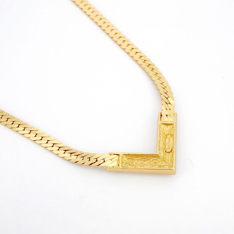 Christian Dior Necklace GP Plated Rhinestone Gold Black Cles Deuce