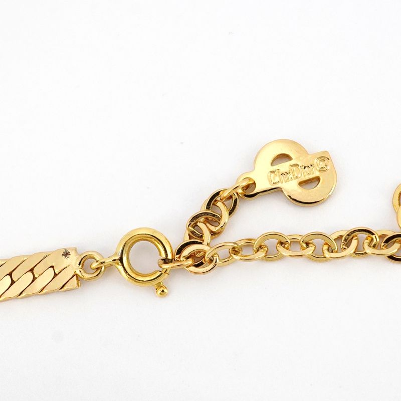 Christian Dior Necklace GP Plated Rhinestone Gold Black Cles Deuce