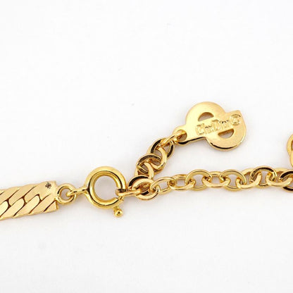 Christian Dior Necklace GP Plated Rhinestone Gold Black Cles Deuce