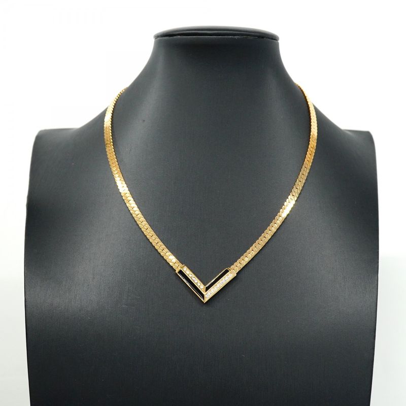 Christian Dior Necklace GP Plated Rhinestone Gold Black Cles Deuce