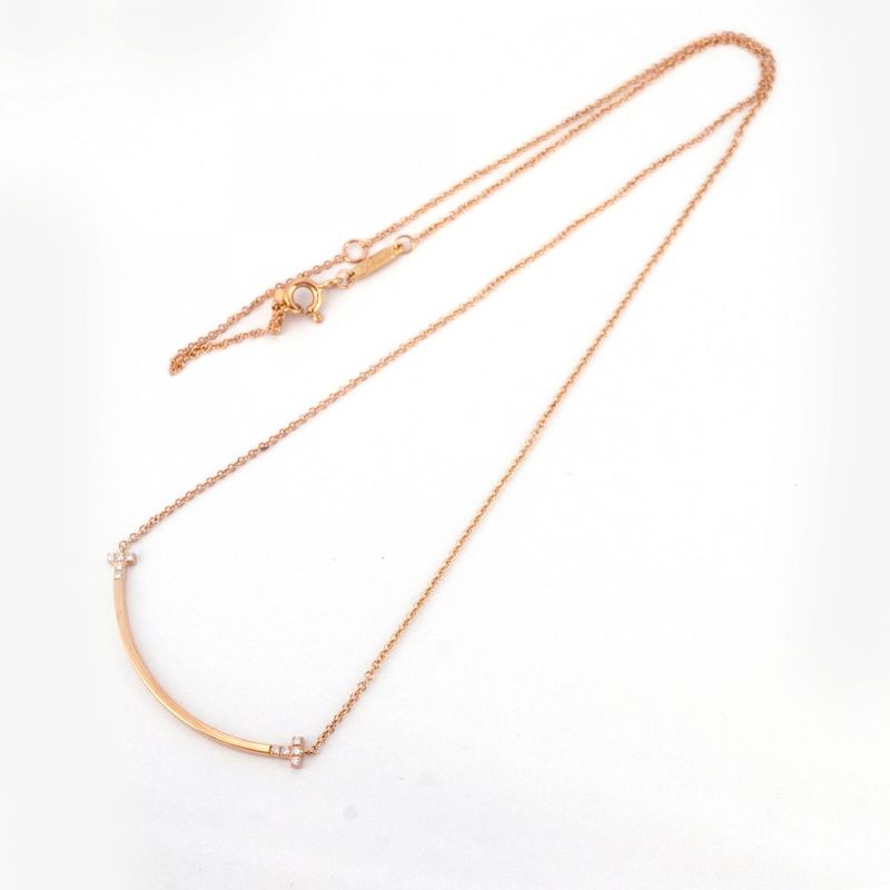Tiffany & Co Necklace T-smile Small 18K Pink Gold Pink Gold With Diamonds Ladies