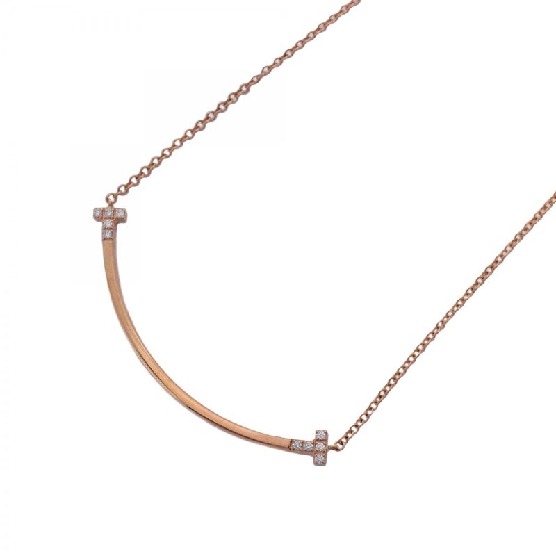 Tiffany & Co Necklace T-smile Small 18K Pink Gold Pink Gold With Diamonds Ladies