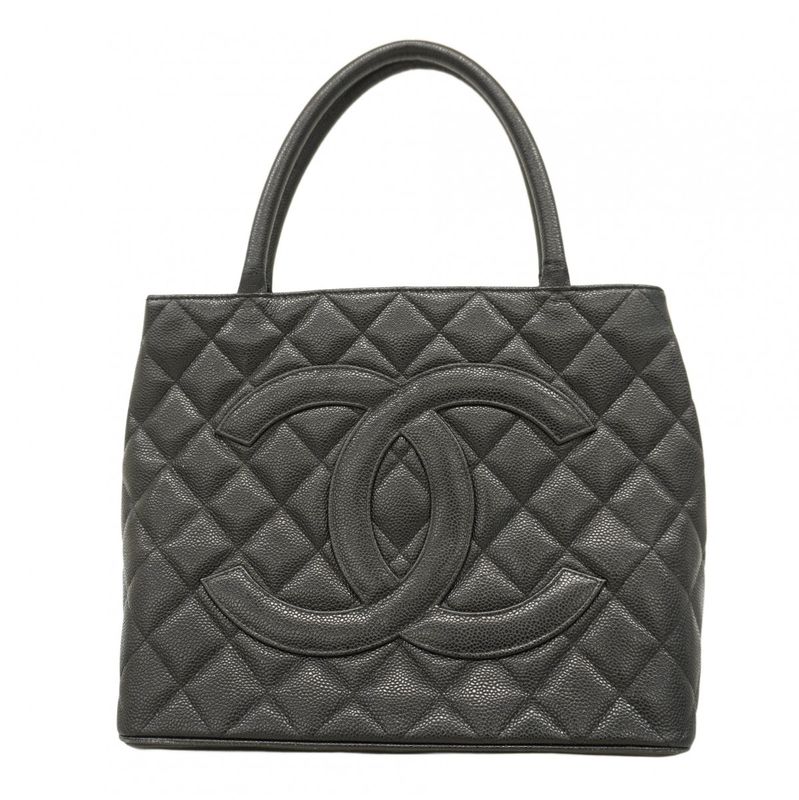 Chanel Tote Bag Revival Tote Caviar Skin Black Gold Hardware Women's
