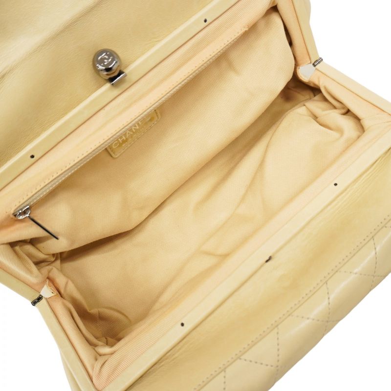 Chanel Shoulder Bag Matelasse Lambskin White Silver Hardware Women