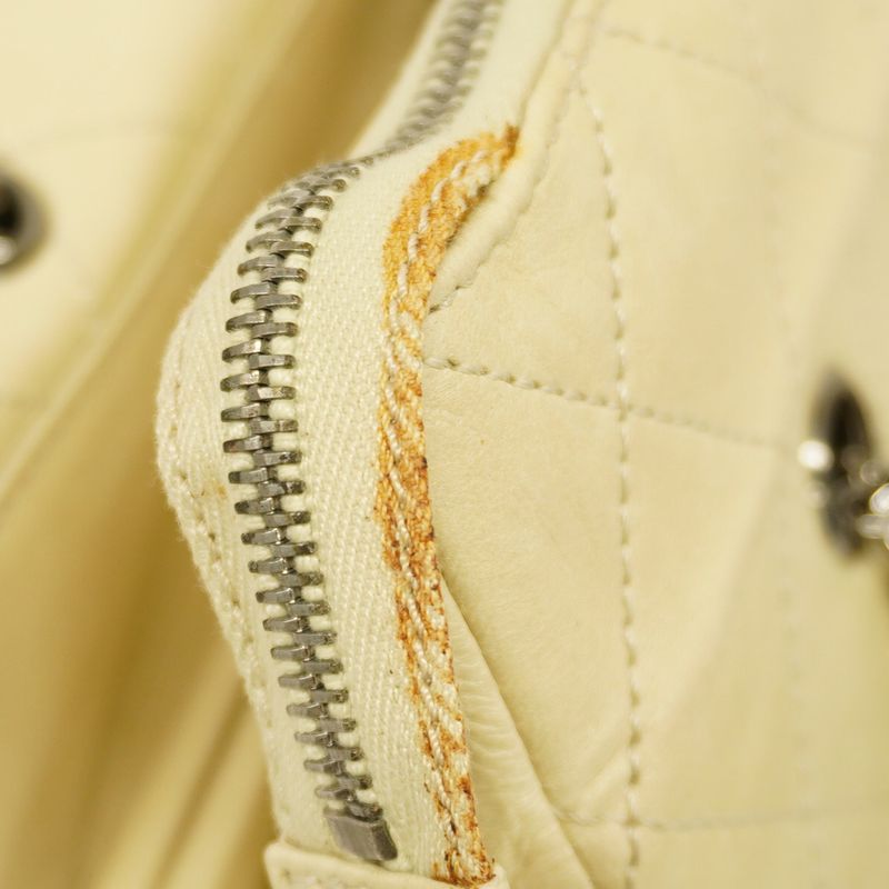 Chanel Shoulder Bag Matelasse Lambskin White Silver Hardware Women