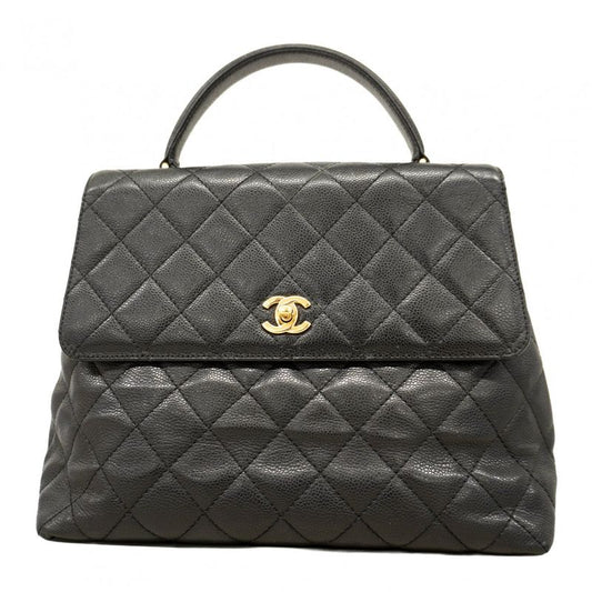 Chanel Handbag Matelasse Caviar Skin Black Gold Hardware Women