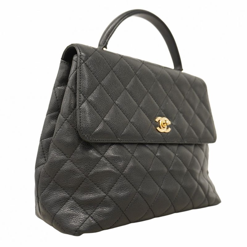Chanel Handbag Matelasse Caviar Skin Black Gold Hardware Women