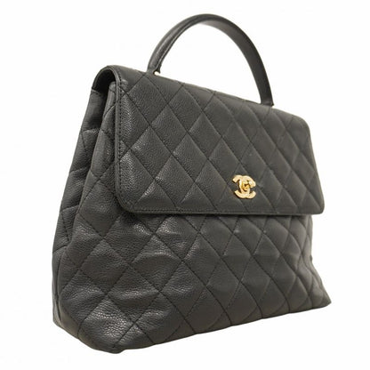 Chanel Handbag Matelasse Caviar Skin Black Gold Hardware Women