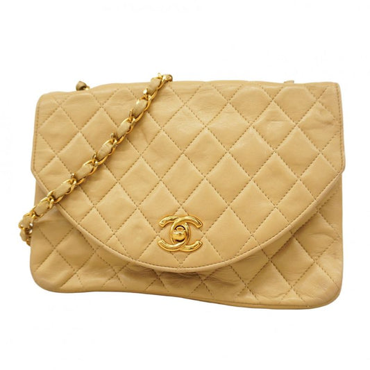 Chanel Shoulder Bag Matelasse Lambskin Beige Gold Hardware Women