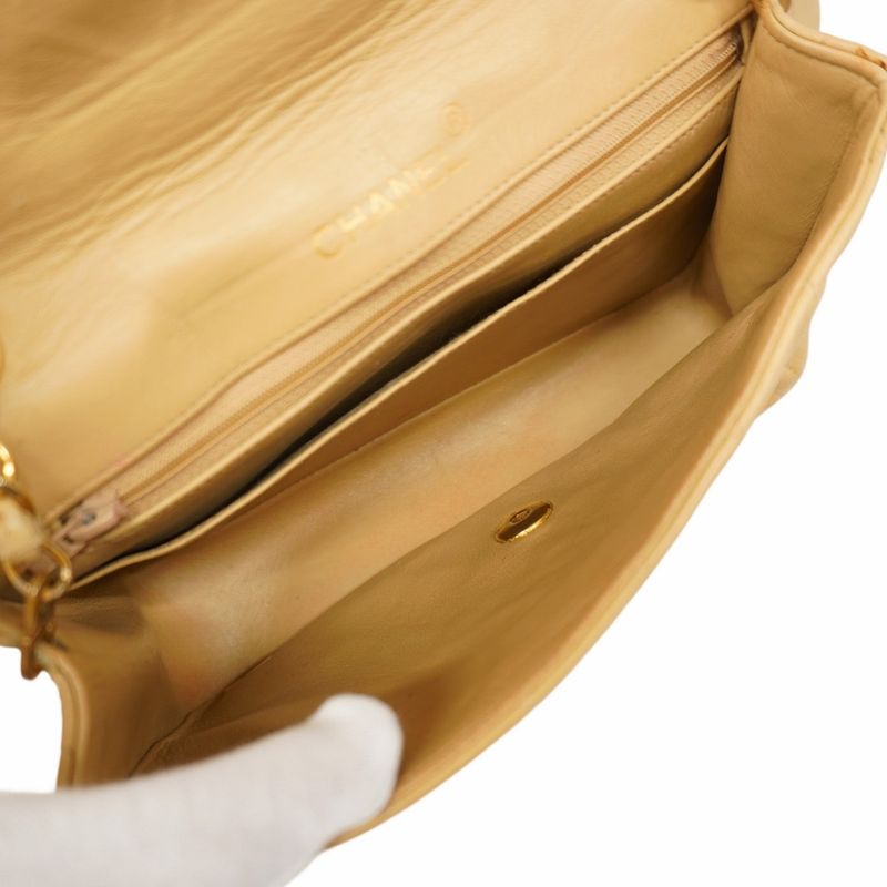 Chanel Shoulder Bag Matelasse Lambskin Beige Gold Hardware Women