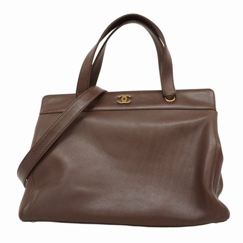 Chanel Tote Leather Brown Gold Hardware 2way Bag Ladies
