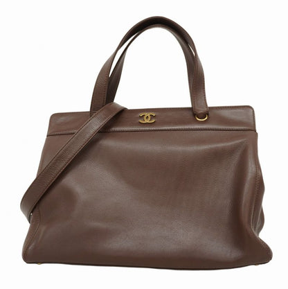 Chanel Tote Leather Brown Gold Hardware 2way Bag Ladies