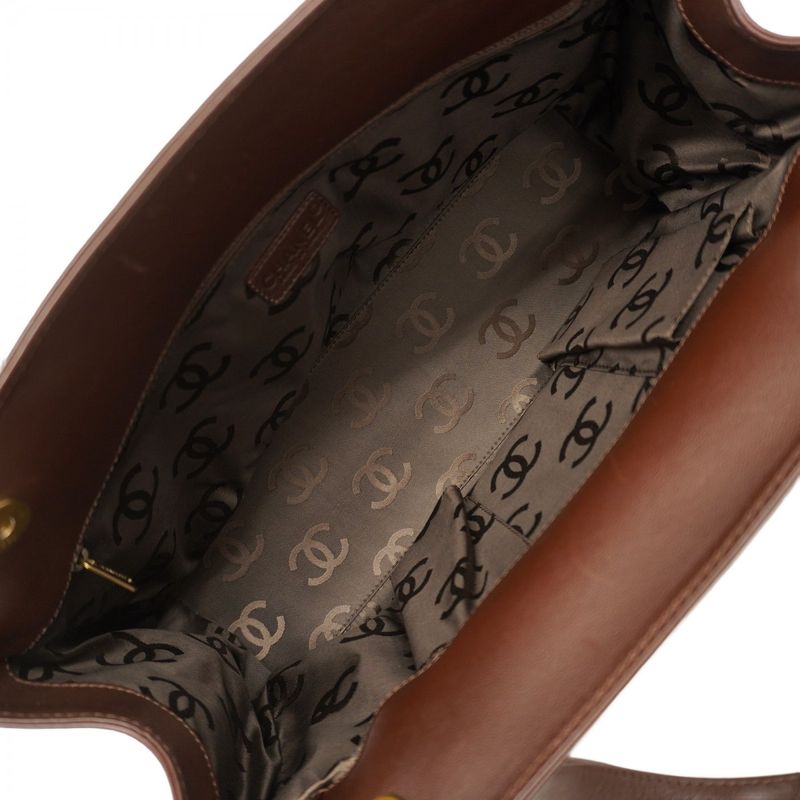 Chanel Tote Leather Brown Gold Hardware 2way Bag Ladies