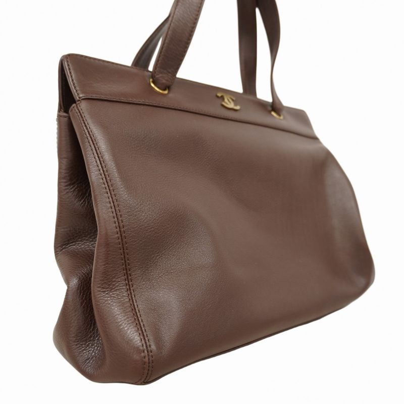 Chanel Tote Leather Brown Gold Hardware 2way Bag Ladies