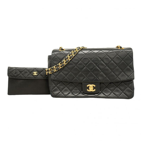 Chanel Shoulder Bag Matelasse Lambskin Black Gold Hardware Women