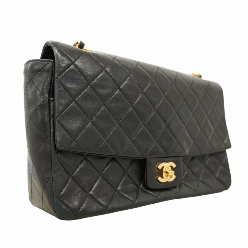 Chanel Shoulder Bag Matelasse Lambskin Black Gold Hardware Women