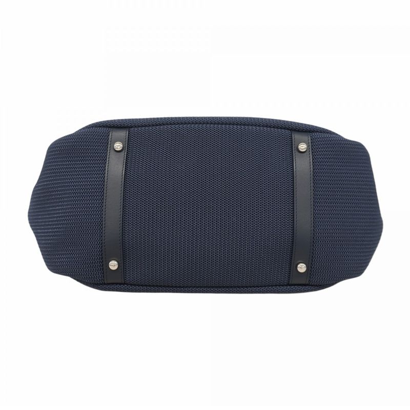 Chanel Tote Paris Biarritz Nylon Navy Black Silver Hardware Women's