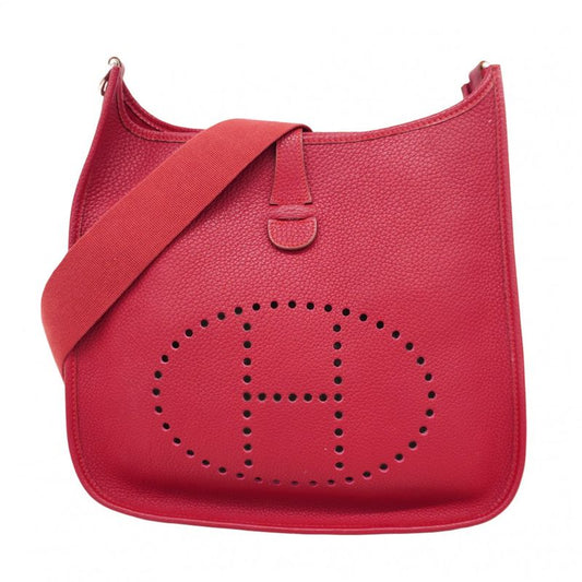 Hermes Shoulder Bag Evelyn 1GM Taurillon Clemence Rouge Vif Silver Hardware □G