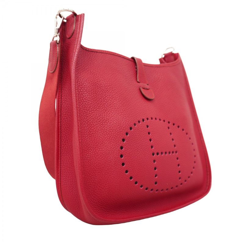 Hermes Shoulder Bag Evelyn 1GM Taurillon Clemence Rouge Vif Silver Hardware □G