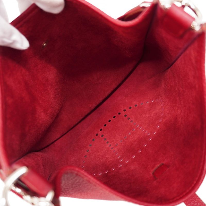 Hermes Shoulder Bag Evelyn 1GM Taurillon Clemence Rouge Vif Silver Hardware □G