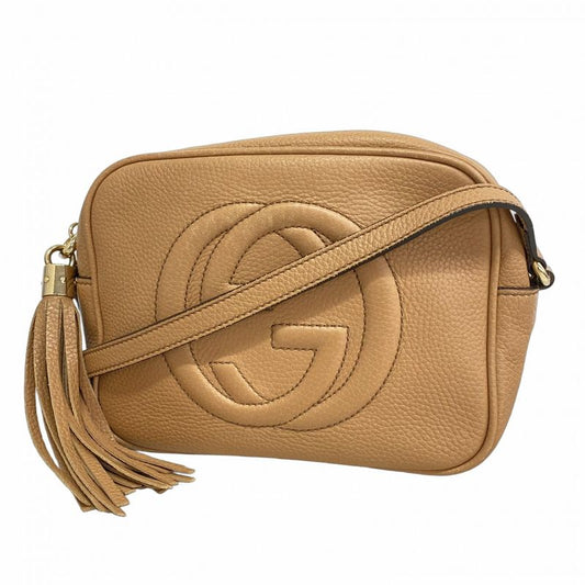 Gucci Shoulder Bag Soho 308364 Leather Beige Chien Pan Gold Hardware Women