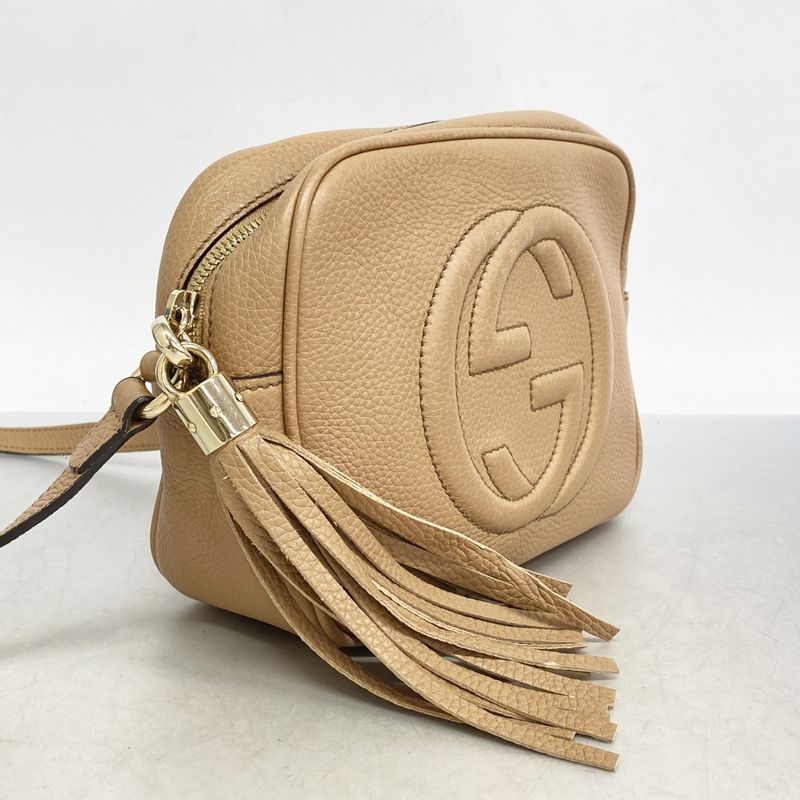 Gucci Shoulder Bag Soho 308364 Leather Beige Chien Pan Gold Hardware Women