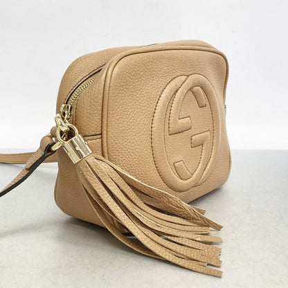 Gucci Shoulder Bag Soho 308364 Leather Beige Chien Pan Gold Hardware Women