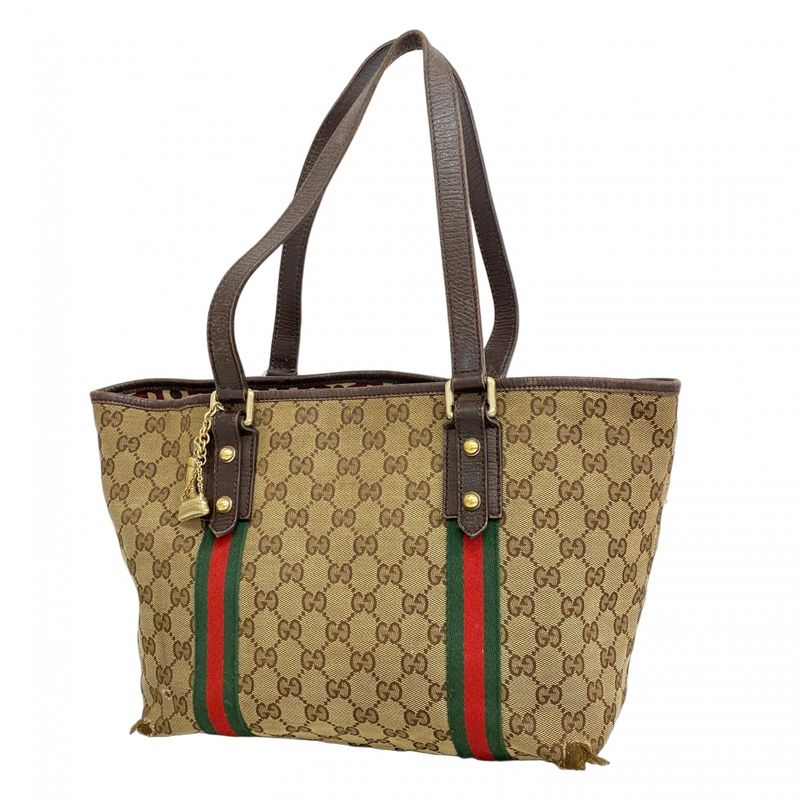 Gucci Tote Bag GG Canvas Sherry Line 137396 Canvas Brown Gold Hardware Women