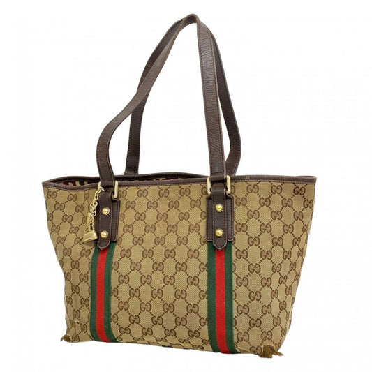 Gucci Tote Bag GG Canvas Sherry Line 137396 Canvas Brown Gold Hardware Women